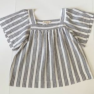 LOFT WHITE & CHARCOAL STRIPE TOP SZ S
